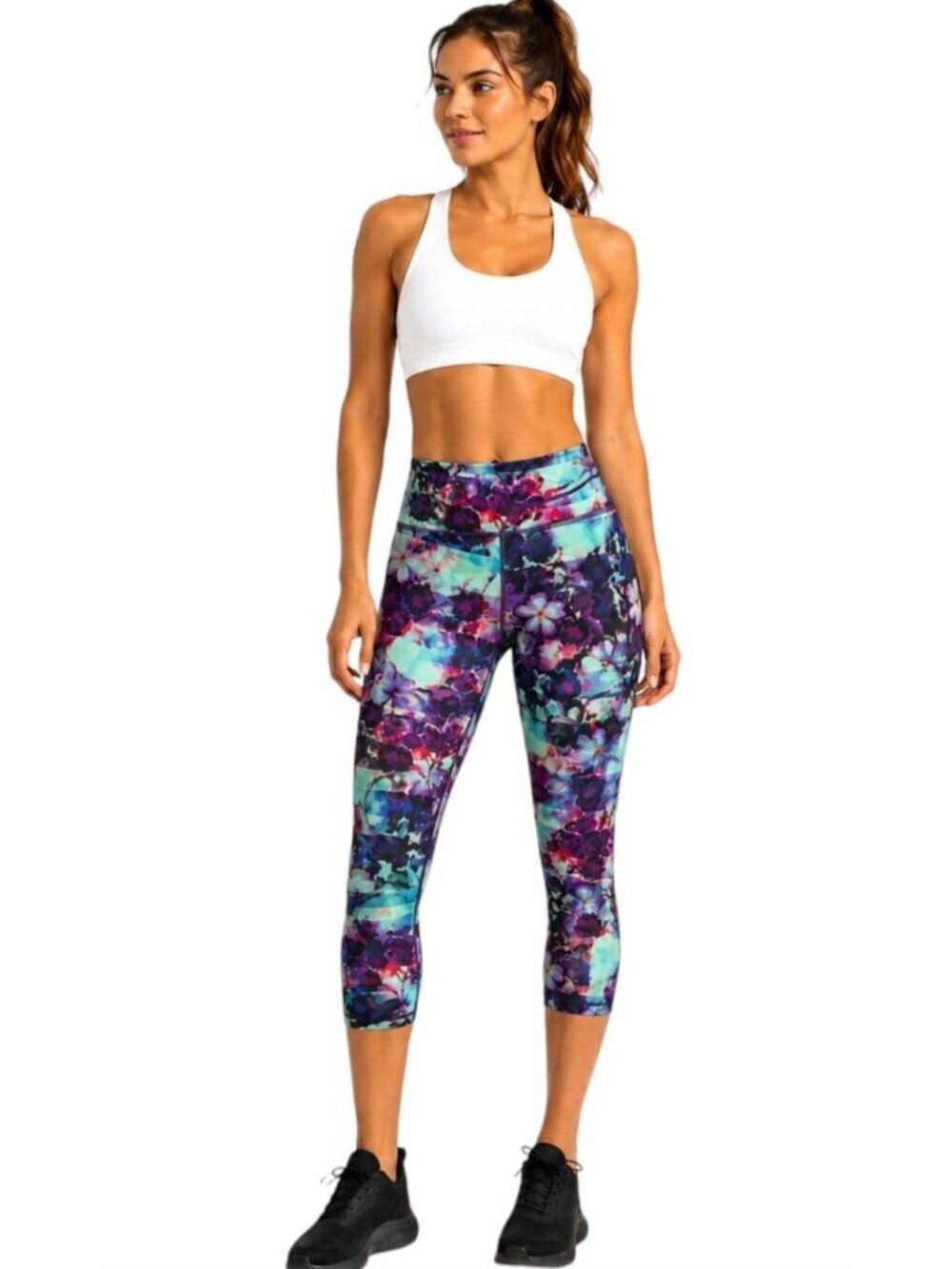 ATHLETA Floral Fade Sonar Capri Crop Tights Leggings Size M Run Walk Yoga Color
